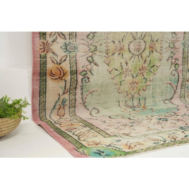 1970s Vintage Turkish Handmade Wool Cotton Pink Area Rug For Sale - Image 10 of 13