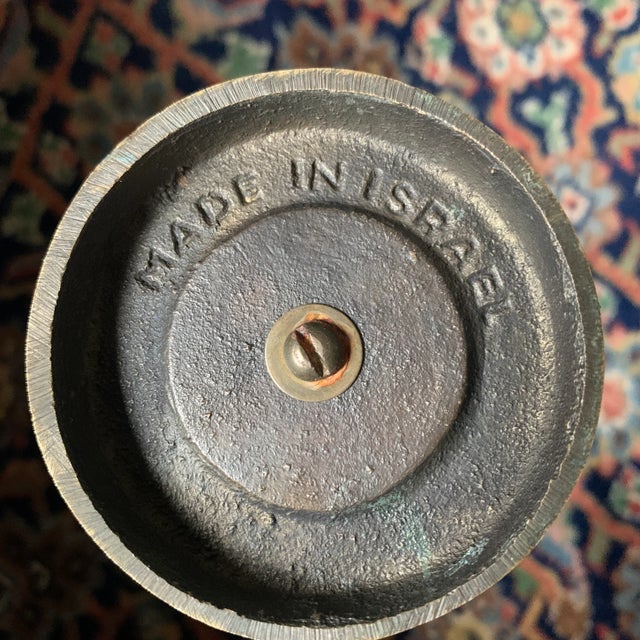 Metal Mid-Century Israeli Woman Sculpture With Bowl For Sale - Image 7 of 13