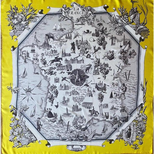 HERMÈS la FRANCE Silk SCARF designed by Françoise de la Perriere 1959 For Sale
