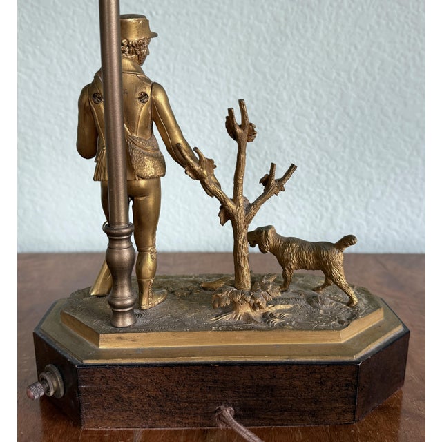 Bronze Antique Figural Gilt Bronze Table Lamp With Hunter and Dog For Sale - Image 8 of 15