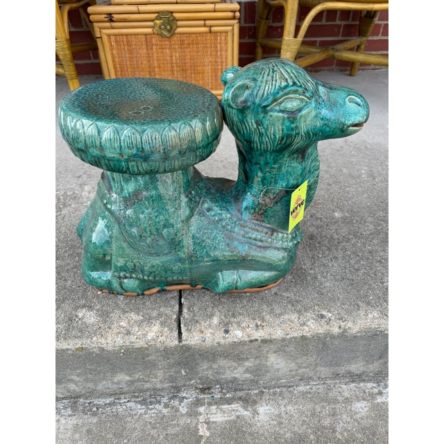 Hollywood Regency Turquoise Terracotta Camel Garden Stool For Sale - Image 3 of 7