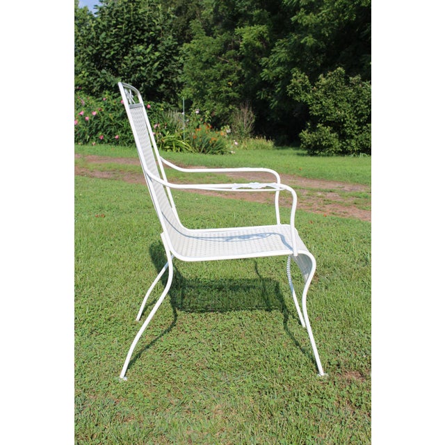 White Wrought Iron Patio Set With Dogwood Motifs—Table and Four Armchairs With Covers, 5 Pieces For Sale - Image 8 of 18