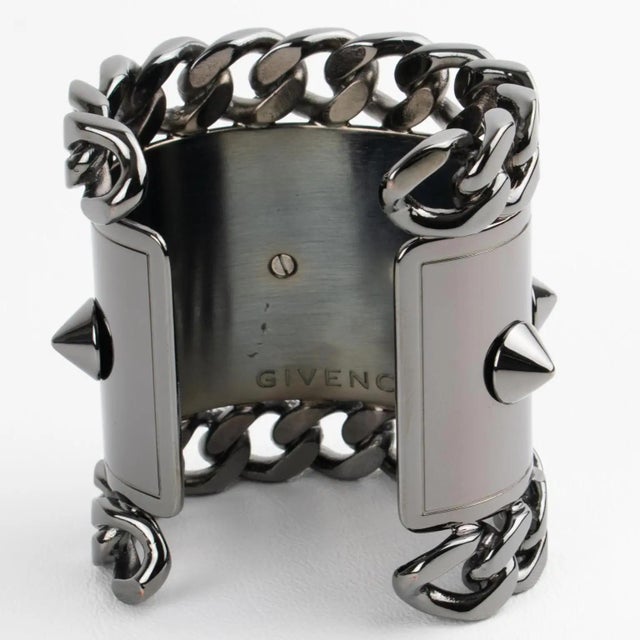 Givenchy Paris High-Gloss Gunmetal Chains and Studs Cuff Bracelet For Sale - Image 12 of 16