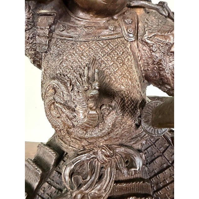 Japanese Bronze Samurai Warrior Sculpture With Spear, Early 20th Century For Sale - Image 12 of 16