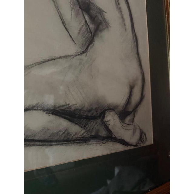 Black Carl Felkel, Female Nude Charcoal Drawing, Chalk and Charcoal, Framed For Sale - Image 8 of 9