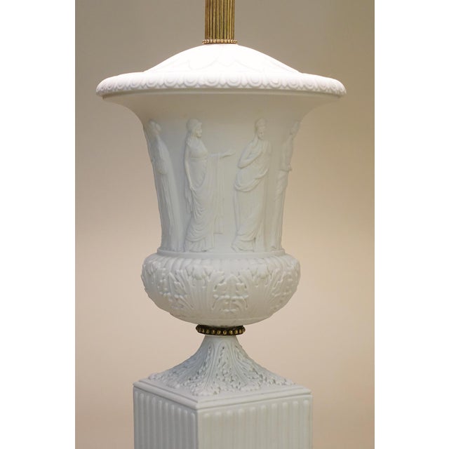Metal Xlarge Paul Hanson Neoclassical Modern Hollywood Regency Bisque Ceramic Marble Brass Table Lamp 1960's Italy For Sale - Image 7 of 13
