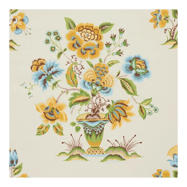 Sample - Schumacher Ashford Wallpaper in Ochre & Sky For Sale