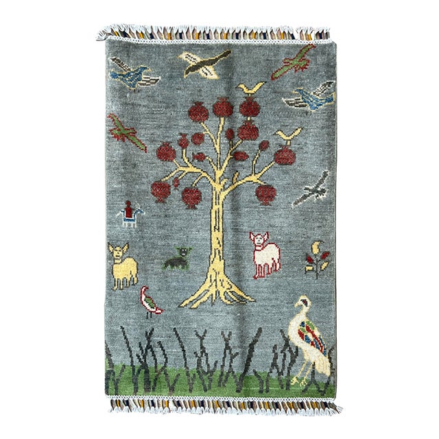 Afghan Nature Pictorial Wool Rug 2’ X 3’1” For Sale