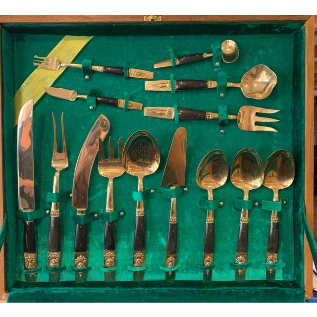 Brass 1960's Siam Thailand Rosewood & Brass Flatware Set - 132 Pcs. For Sale - Image 8 of 12