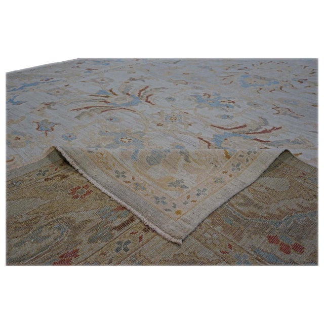 Persian Sultanabad Masters Wool 10x14 Light Blue & Ivory Handmade Area Rug #1143032 For Sale - Image 4 of 4