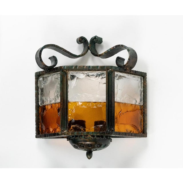 Metal Mid-Century Sconces in Iron and Hammered Glass attributed to Longobard, Italy, 1970s, Set of 2 For Sale - Image 7 of 15