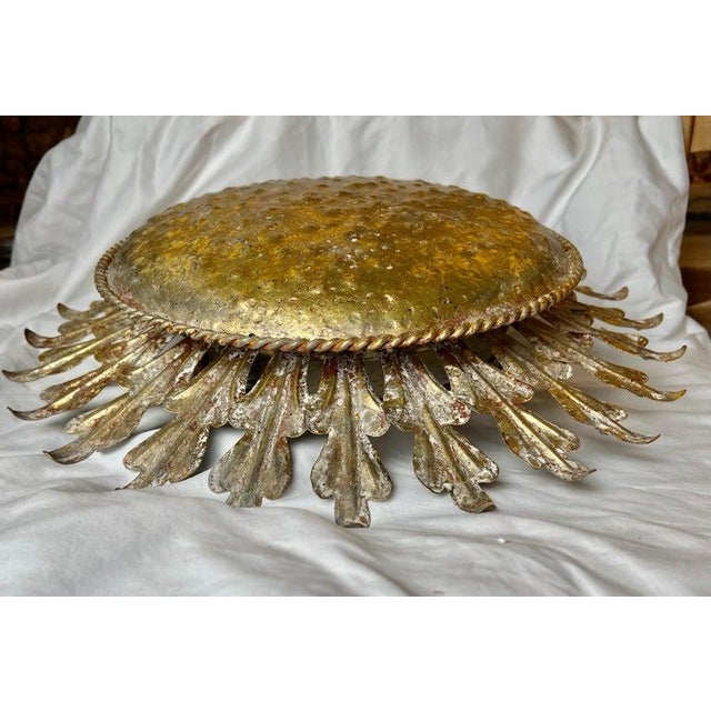 Gilt Iron Sunburst Ceiling Mount Light Fixture by Myanmar Home For Sale - Image 12 of 14