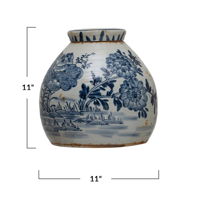 Decorative Blue & White Stoneware Ginger Jar For Sale In Chicago - Image 6 of 7