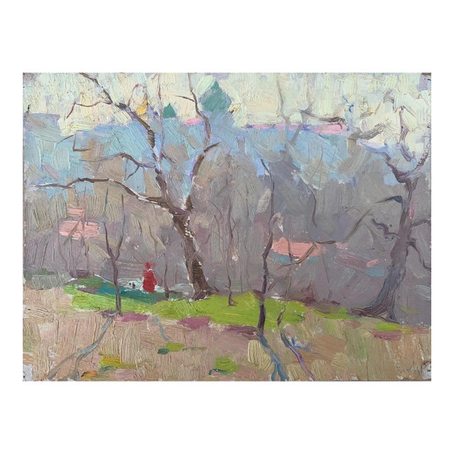 Rural Landscape Antique Painting Original Soviet Art Ukrainian Artist Sokolovsky G. 21-28 1963 For Sale