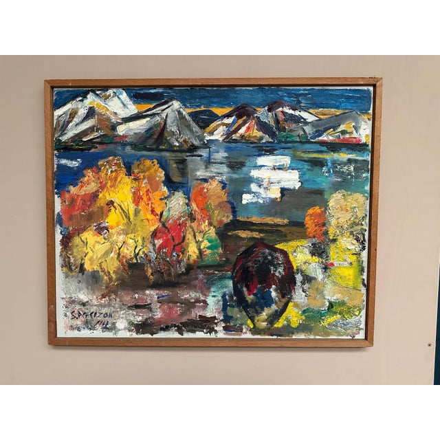 Original oil on canvas – “abstract landscape” by s peterzon – signed & dated 1963 – framed – 85 × 69 cm (33.5" × 27.2") a...