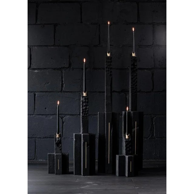 Set of 5 unique roots candles by Jeremy Descamps. Unique pieces. Materials: candles in solid oak from the country burned...