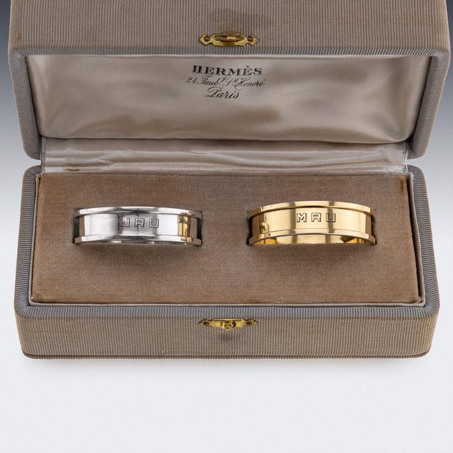 Mid 20th Century French Silver Gilt Napkin Rings from Hermès, 1960s, Set of 2 For Sale - Image 3 of 10