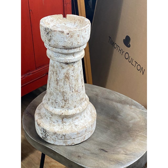 Timothy Oulton 12” Castle Chess piece made from a resin base and then finished with a distressed painted wood top coat to...