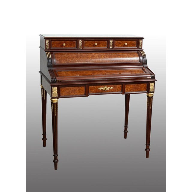 Brown Antique Napoleon III Roller Desk in Polychrome Wood, France, 19th Century For Sale - Image 8 of 8