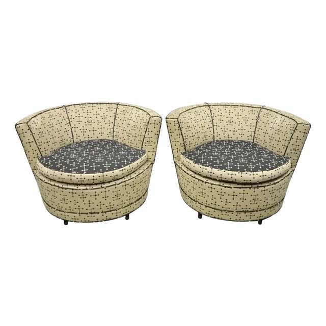 Mid 20th Century Vintage Mid Century Modern Round Upholstered Oversized Club Lounge Chairs - Pair For Sale