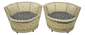 Mid 20th Century Vintage Mid Century Modern Round Upholstered Oversized Club Lounge Chairs - Pair