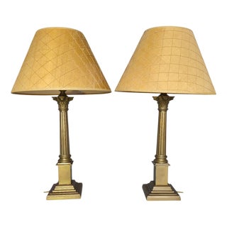 Brass Corinthian Column Table Lamps from Laura Ashley Home, Portugal, 1995, Set of 2 For Sale