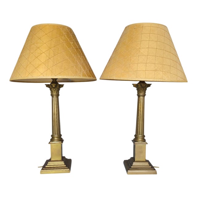 Brass Corinthian Column Table Lamps from Laura Ashley Home, Portugal, 1995, Set of 2 For Sale