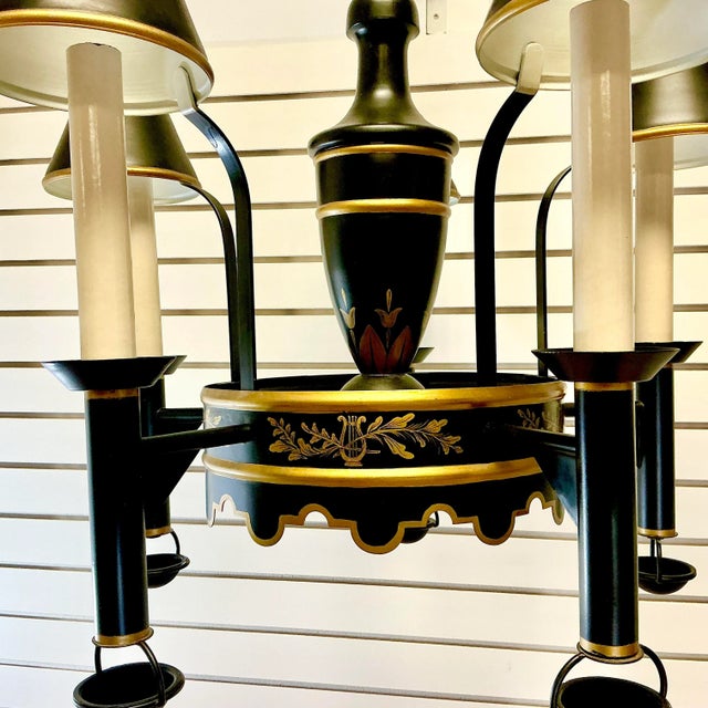 1970s Vintage Fredrick Cooper Italian Neoclassical French Empire Tole Chandelier, Hand Painted. For Sale - Image 12 of 15