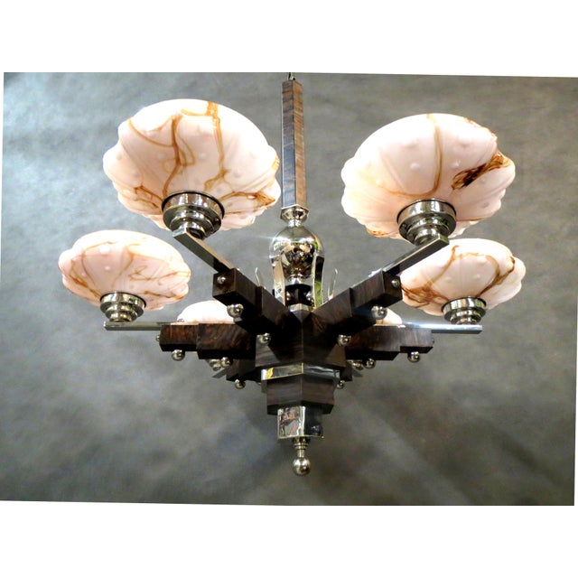 Art Deco Chandelier in Chrome and Marbled Glass, 1930s For Sale - Image 11 of 11
