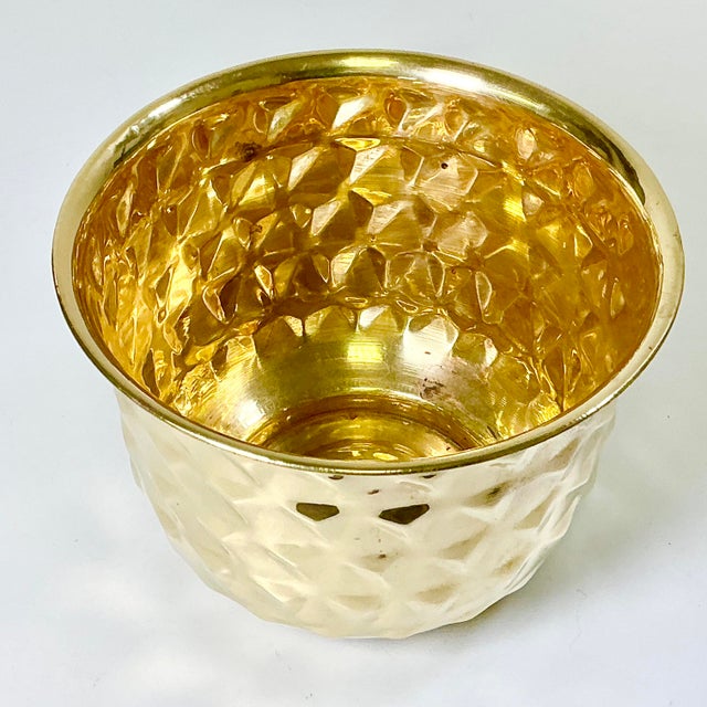 Mid 20th Century Mid-Century Boho Chic Hollywood Regency Arts & Crafts Medium Textured Round Brass Planter For Sale - Image 5 of 10