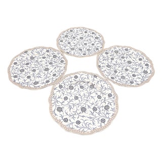 Morris & Co. Porcelain Dessert Plates With Botanical Pattern and Scalloped Edges - Set of 4 For Sale