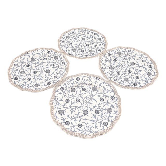 Morris & Co. Porcelain Dessert Plates With Botanical Pattern and Scalloped Edges - Set of 4 For Sale