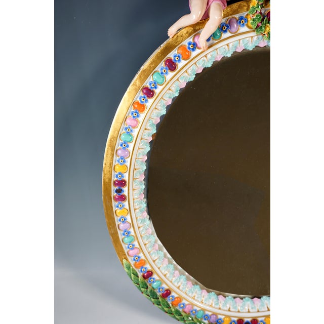 Mid 19th Century Large Oval Wall Mirror with Winged Cupids from Meissen, 1860 For Sale - Image 5 of 10