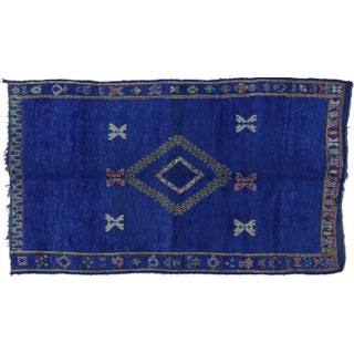 Vintage Berber Moroccan Blue Rug, 6'8" X 11'2" For Sale