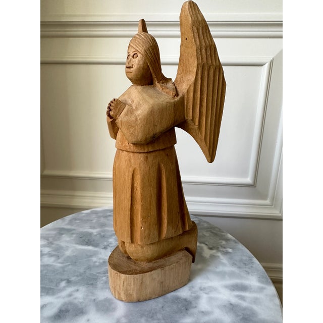 Vintage Handcarved Cubist Folk Art Wooden Angel Sculpture For Sale - Image 10 of 13