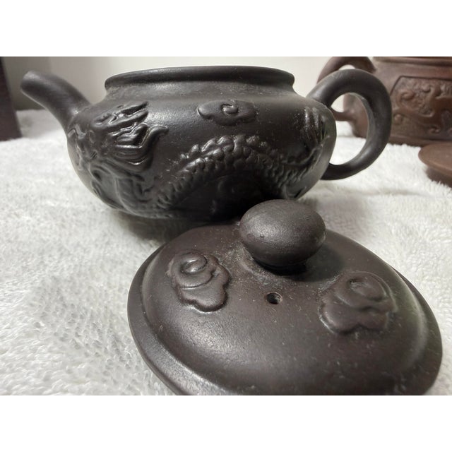 Vintage Chinese YiXing Small Teapots Dragon Motif Brown/Dark 20th C. - Set of 3 For Sale - Image 12 of 12