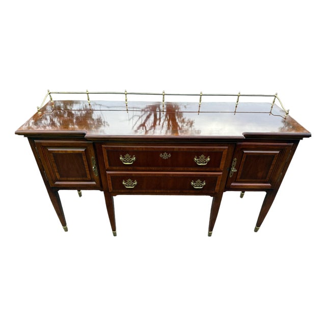 Vintage Federal Style Mahogany Sideboard / Server With Brass Gallery For Sale