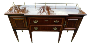 Vintage Federal Style Mahogany Sideboard / Server With Brass Gallery