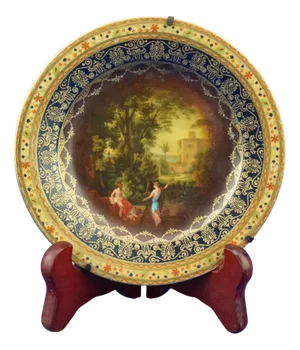 Antique Porcelain Plate with Mercury and Paris Painting from the Imperial Manufactory of Vienna, Austria, Mid-1800s