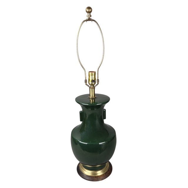 Dark Green Vintage Mid-Century Modern Frederick Cooper Dark Green Ceramic Table Lamp For Sale - Image 8 of 10