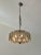 Glass and chrome Chandelier with long chain. Working condition. Glass has a light grey color, matt chrome finish. Chain...