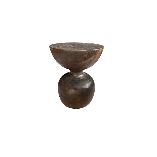 Contemporary Sculptural Side Table Solid Suar Wood, Espresso Finish For Sale - Image 3 of 5