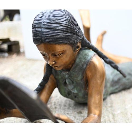 Lifesize Reading Boy and Girl Statues in Bronze, Set of 2 For Sale - Image 9 of 13