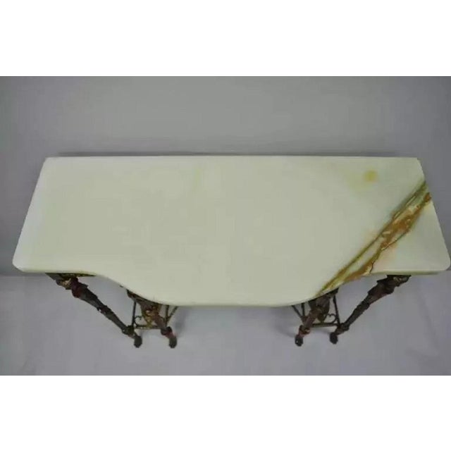 Metal Oscar Bach Attr. Bronze and Onyx Top Iron Console Hall Table With Figural Mirror For Sale - Image 7 of 12