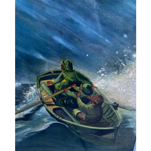 Blue 1970s Signed Gouache on Paper Artwork in the Style of Edward Hopper & Winslow Homer For Sale - Image 8 of 8