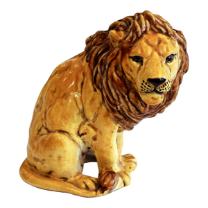 Italian Pottery Sitting Lion Bellini Vintage Orange Animal Figure Label 10"