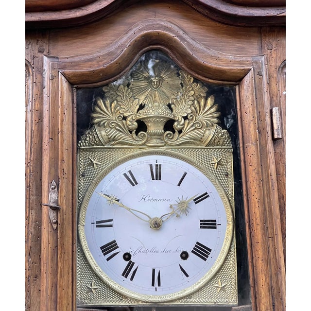 18th Century Antique 18th C French Provincial Walnut Tall Case Clock by J Cermann Chatillon Sur Seine For Sale - Image 5 of 12