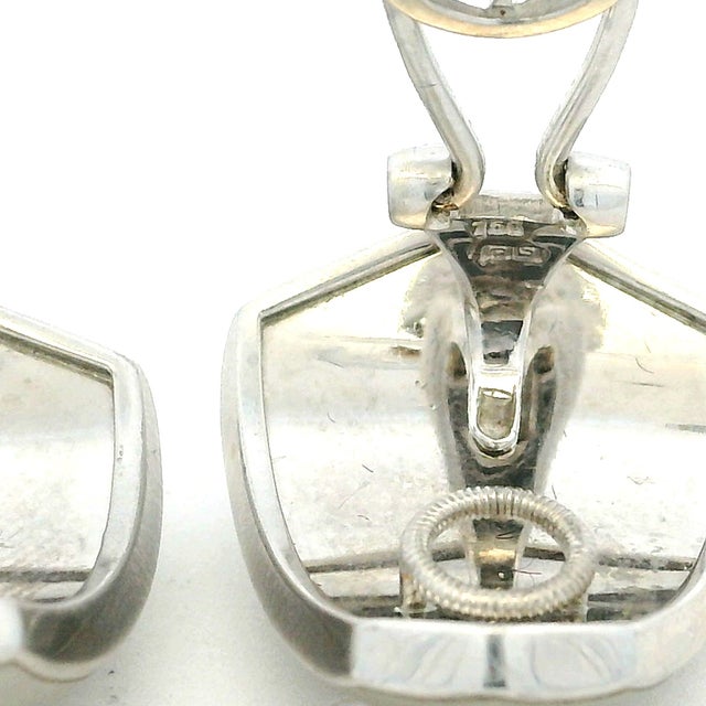 1980s Pair of Italian 18k White Gold Smoky Quartz & Diamond Sculptural Earrings For Sale - Image 13 of 14