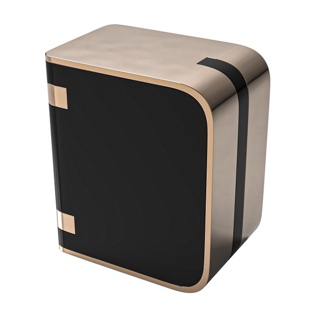 Black "Galata" Side Table With Bronze and Stainless Steel, Handmade For Sale - Image 8 of 8