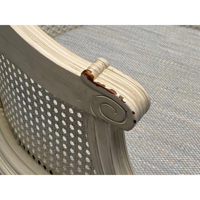 Louis XVI Style, Barrel Back Occasional Chair, Cream Painted Wood, Cane, 1960s For Sale - Image 9 of 11